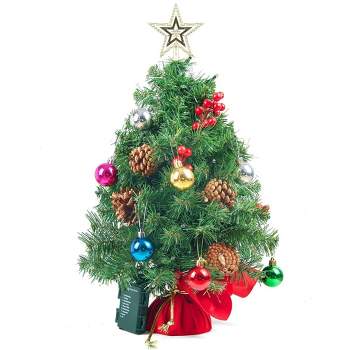 Syncfun 24" Prelit Tabletop Christmas Tree with Warm Lights, Holly Berries, Pine Cones for Best Holiday Season Decorations