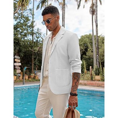 COOFANDY Men's Casual Linen Blazer Lightweight Regular Fit Sport Coat One Button Suit Jacket Navy Blue L — фото 3