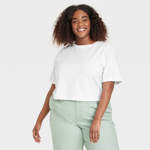 Women's Boxy Elbow Sleeve Cropped T-shirt - A New Day™ White 3x : Target