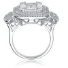 Guili Sterling Silver Rhodium-Plated Double Halo Cluster Ring with Baguette and Round CZ, Elegant Design, Perfect for Special Occasions, Sizes 6-8. - 2 of 3