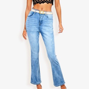 Anna-Kaci Women's High Waist Light Wash Flare Jeans with Subtle Distressing         - XX Large, Blue - 1 of 4