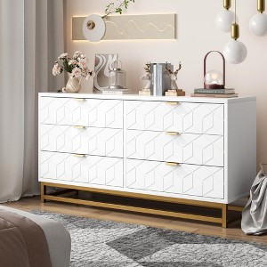 Whizmax 6 Drawer Dresser for Bedroom, Wood Dresser＆Chest of Drawers, Modern Dressers with Gold Metal Handles for Living Room, Hallway, Entryway - 1 of 4