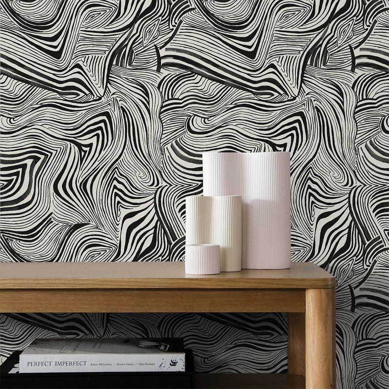 Tempaper Novo Gratz Zebra Marble White and Black Peel and Stick Wallpaper, 3 of 8