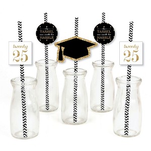 Big Dot of Happiness Gold 2025 Graduation Paper Straw Decor - Party Striped Decorative Straws - Set of 24 - 1 of 4