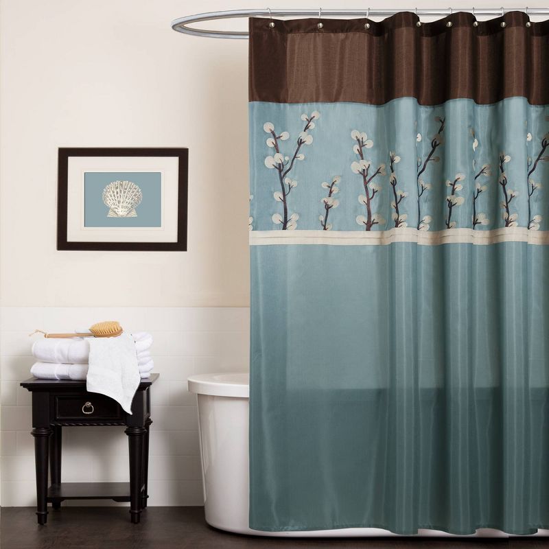 Cocoa Flower Shower Curtain Blue - Lush D&#233;cor, 1 of 11