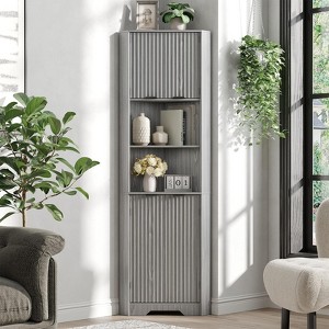 68" Tall Corner Cabinet with Doors and Open Storage Shelves, Home Space Saver - 1 of 4
