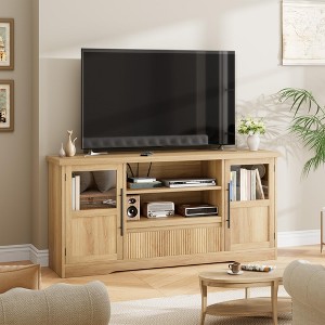 72'' TV Stand, Wave Pattern Entertainment Center with 2 Glass Door Cabinets, TV Media Console with Open Storage Compartments for Living Room - 1 of 4