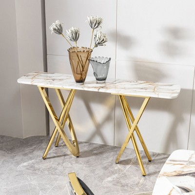 NicBex Tempered Bent Glass Console Table,Stylish Minimalist Entryway Table,Modern Couch Table for Living Room