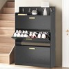 VECELO Shoe Cabinet with 2 Flip Drawers, Freestanding Narrow Hidden Storage Organizer with Hooks for Entryway or Hallway, Black/White - 4 of 4