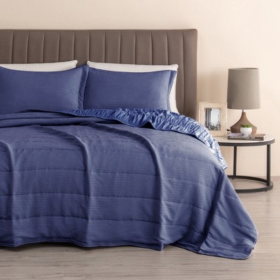 Great Bay Home Textured Spandex Solid Reversible Quilt Set With Shams