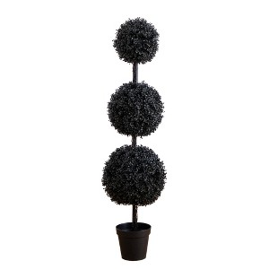 Nearly Natural 5-ft UV Resistant Artificial Halloween Black Triple Ball Boxwood Topiary (Indoor/Outdoor) - 1 of 1