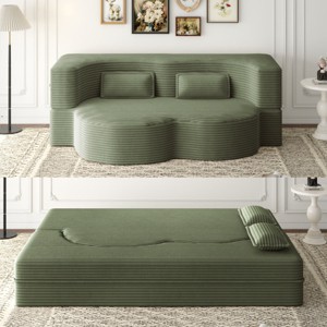 Yukimo 78" Full Size Convertible Floor Sofa Bed - Plush Corduroy Foam-Filled Sleeper Sofa, No Assembly Required - 1 of 4