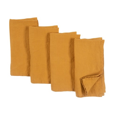 Vintage Yellow Cloth Napkins With Napkin Rings Set 4 Burnt 