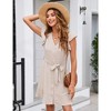 Women's Casual Summer Ruffle Sleeve Mini Dress V-Neck Tie Waist Button Front A-Line Swing Business Office Dress Apricot XL - 2 of 4