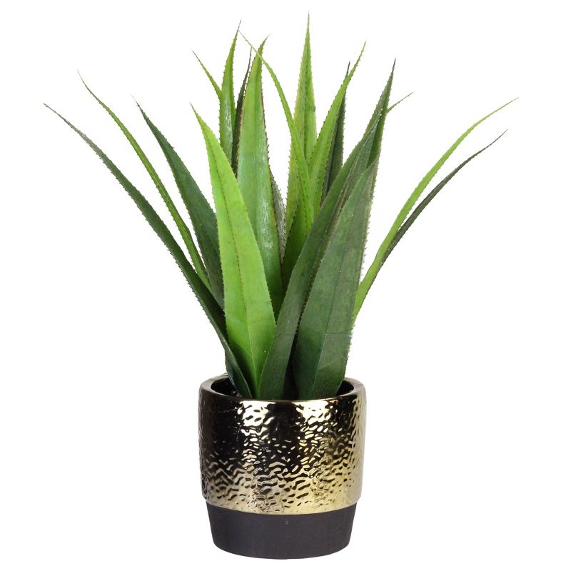 Northlight 17" Agave Succulent Artificial Potted Plant - Green/Gold, 1 of 5