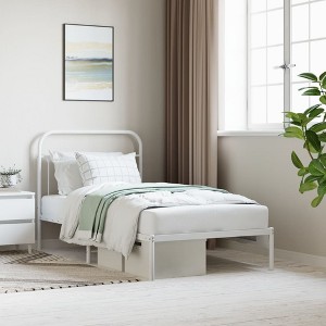 vidaXL Metal Bed Frame with Headboard White 39.4 in.x74.8 in. Twin - 1 of 4