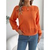 Women's Crew Neck Lace Knit Puff Sleeve Hollow Pullover Sweater Tops - 3 of 4
