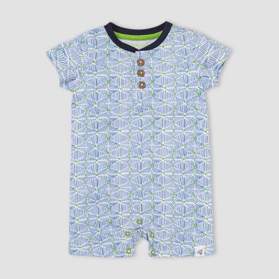 Burt's Bees Baby® Boys' Abstract Triangles Henley Romper - Navy Blue 0-3M