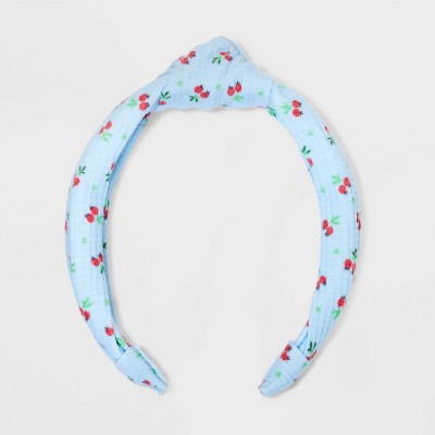 Girls&#39; Headband Cherry Print with Top Knot - Cat &#38; Jack&#8482; Blue_1