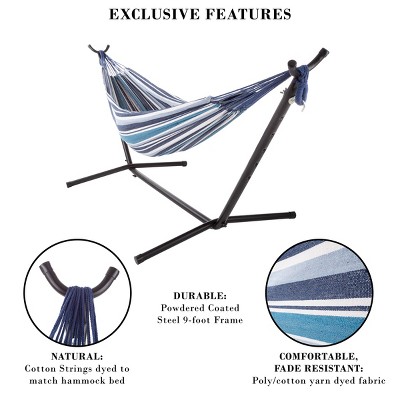 Nature Spring Blue Striped Fabric Hammock with Steel Stand
