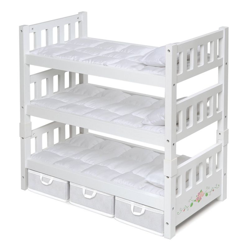 Badger Basket 1-2-3 Convertible Doll Bunk Bed with Bedding and Baskets - White Rose, 1 of 9