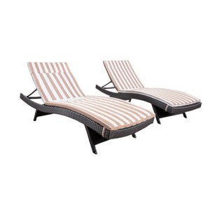 GDFStudio Olivia Rattan Adjustable Chaise Lounges with Striated Cushion(Set of 2) - 1 of 4