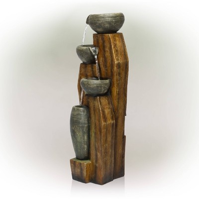 40" Gray Cascading Rustic Bowls Fountain with LED Lights