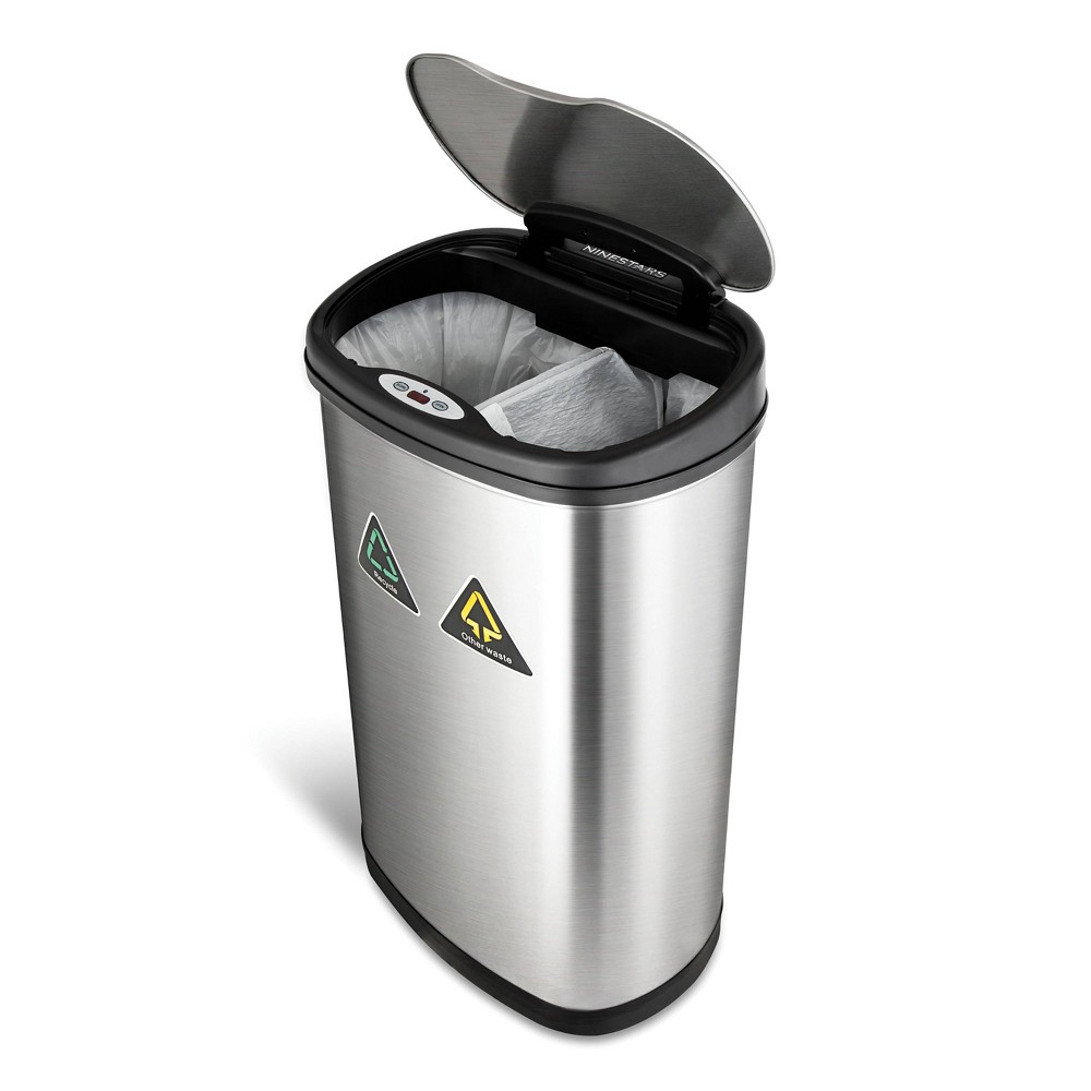 Photos - Waste Bin Nine Stars 13.2gal/50L Recycle Motion Sensor Trash Can: Stainless Steel, Quiet Lid, Fingerprint-Resistant, Indoor Use