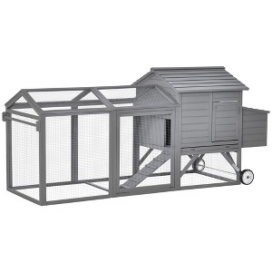 96.5" Chicken Coop Wooden Hen House Poultry Cage Pen Portable with Wheels and Nesting Box, Chicken Cage for Backyard Outdoor - 1 of 4