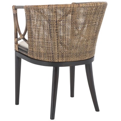 Transitional Buenos Aires Inspired Rattan Barrel Armchair, Brown/White