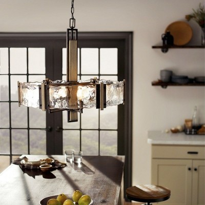 Rustic Country Bronze Drum Chandelier with Clear Shades - 28" Wide