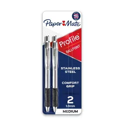 Paper Mate Profile 2pk Metal Ballpoint Pens 1.0mm Medium Tip Silver