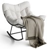 Oversized Outdoor Patio Rocking Chair, Modern Metal Lounge Rocker with Thick 5'' Cushion, Papasan Chairs 350lbs Capacity for Balcony& Bedroom, White - 3 of 4