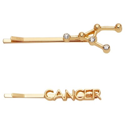 Zodaca 2 Pack Cancer Zodiac Hair Pins, Rhinestone Barrettes, Decorative Hair Clips, Cute Hair Accessories for Women Girls (Gold)