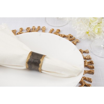 Galvanized Metal Napkin Rings with Gold Rim, Set of 4