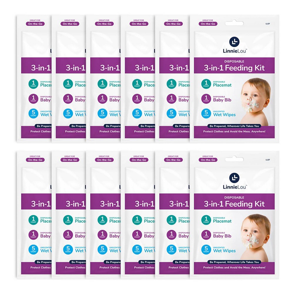 LinnieLou Disposable 3-in-1 Feeding Kit - 12pk - White: 24" Length, Logo Pattern, Plastic Material