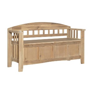 Linon 52" Aria Traditional Washed Split Seat Solid Wood Storage Bench Brown: Entryway Furniture with Back - 1 of 4