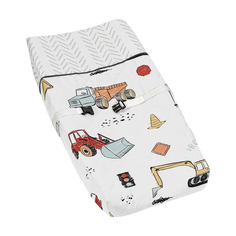 Sweet Jojo Designs Boy Changing Pad Cover Construction Truck Red Blue and Grey, 1 of 7