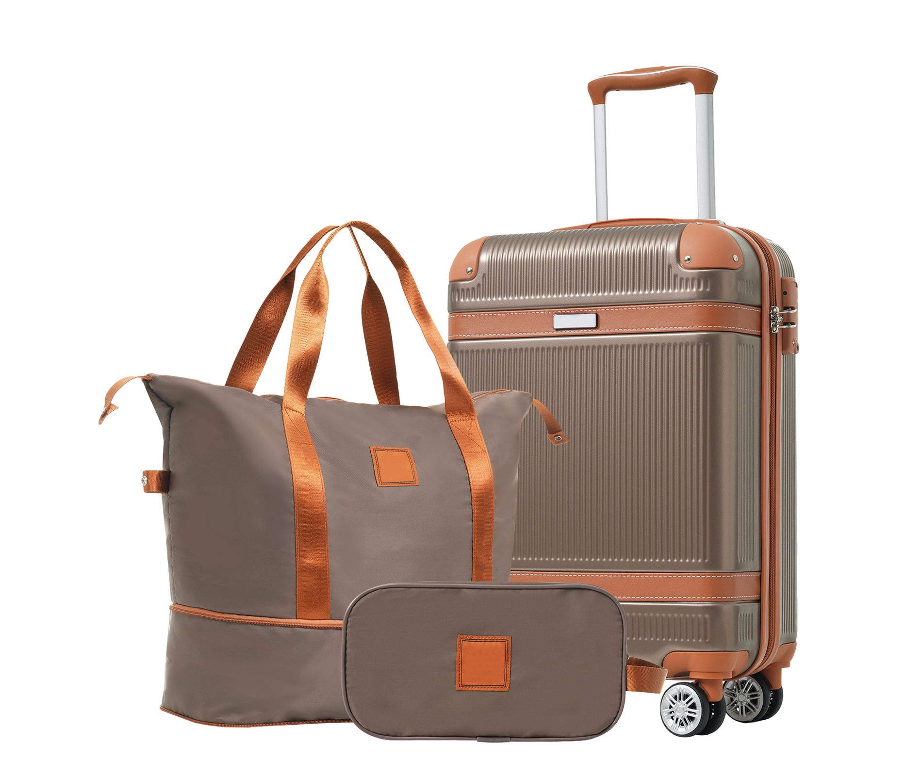 3 PCS ABS Lightweight Hard Shell Carry on Luggage(20") with Travel Bag, Spinner Wheels and TSA Lock, Coppery - ModernLuxe