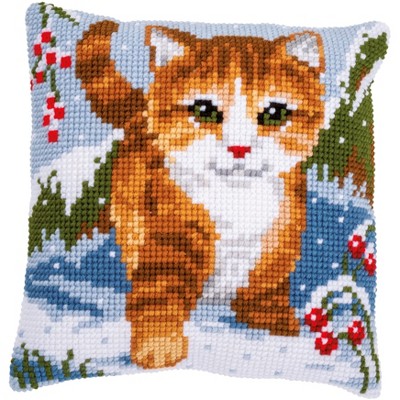 Vervaco Counted Cross Stitch Cushion Kit 16"X16"-Cat in the Snow