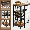 Industrial Bar Table Set for 2 with Wine Rack & Storage Shelf, Counter Height Table and 2 Upholstered Stools with Footrests - 3 of 4