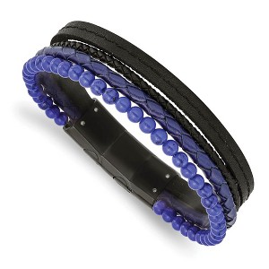 Black Bow Jewelry Black Plated Stainless Steel, Lapis, Leather Strand Bracelet, 7.5-8 In - 1 of 4