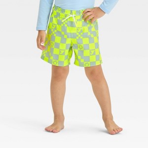 Toddler Boys' Checkered Swim Shorts - Cat & Jack™ Yellow - 1 of 3