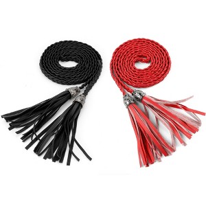 INSPIRE CHIC Women's Tassels Braided Waist Self Tie Woven Skinny Belts - 1 of 4
