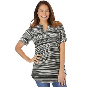 Woman Within Plus Size Notch-Neck Pocket Tee - 1 of 4