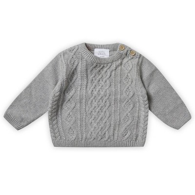 Stellou & Friends 100% Cotton Unisex Cable Knit Sweater for Babies and Children Ages 0-6 Years - Grey / 9-12 Months