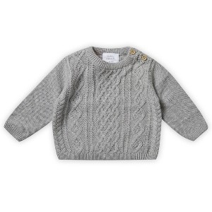 Stellou & Friends 100% Cotton Unisex Cable Knit Sweater for Babies and Children Ages 0-6 Years - Grey / 9-12 Months - 1 of 3