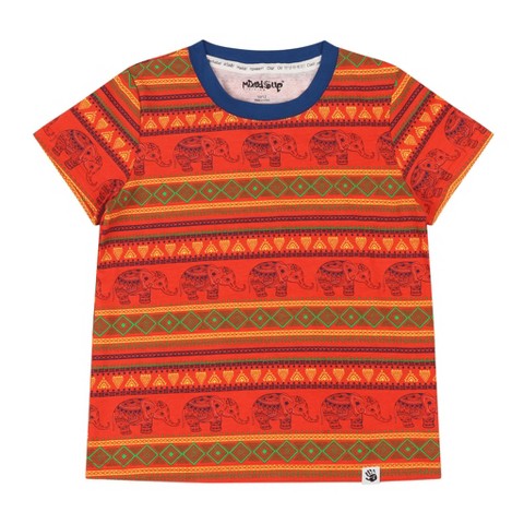 Mixed Up Clothing Kids Suave Elephant Print Short Sleeve T-Shirt - Jacquard Stripe - 6/7 S