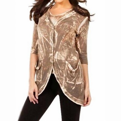 Women's Bleach Linen Buttoned-Back Long Cardigan - ANGEL