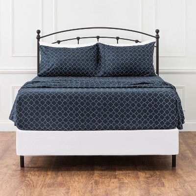 Twin Blue Quatrefoil Print Microfiber Sheet Set